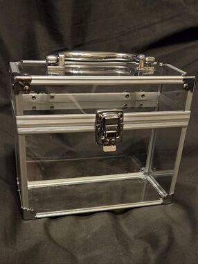 Clear Acrylic Caboodle-style Flip Lock Metal Storage Box 7.25W x 6.25T x 3" Deep